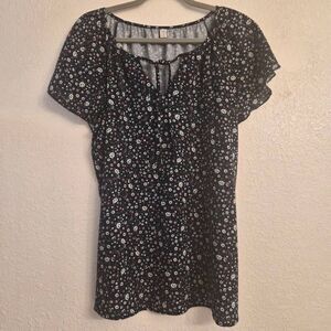 Simple Fun BOHO Flowy Blue Flower Blouse Top: Feminine Flattering Fit: Lg